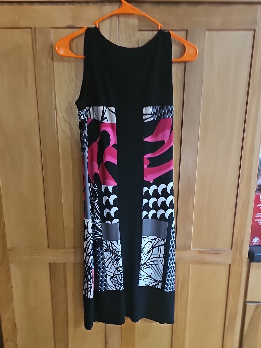 Joseph Ribkoff Sleeveless Black Maxi Dress with Pink & White Graphic Panels